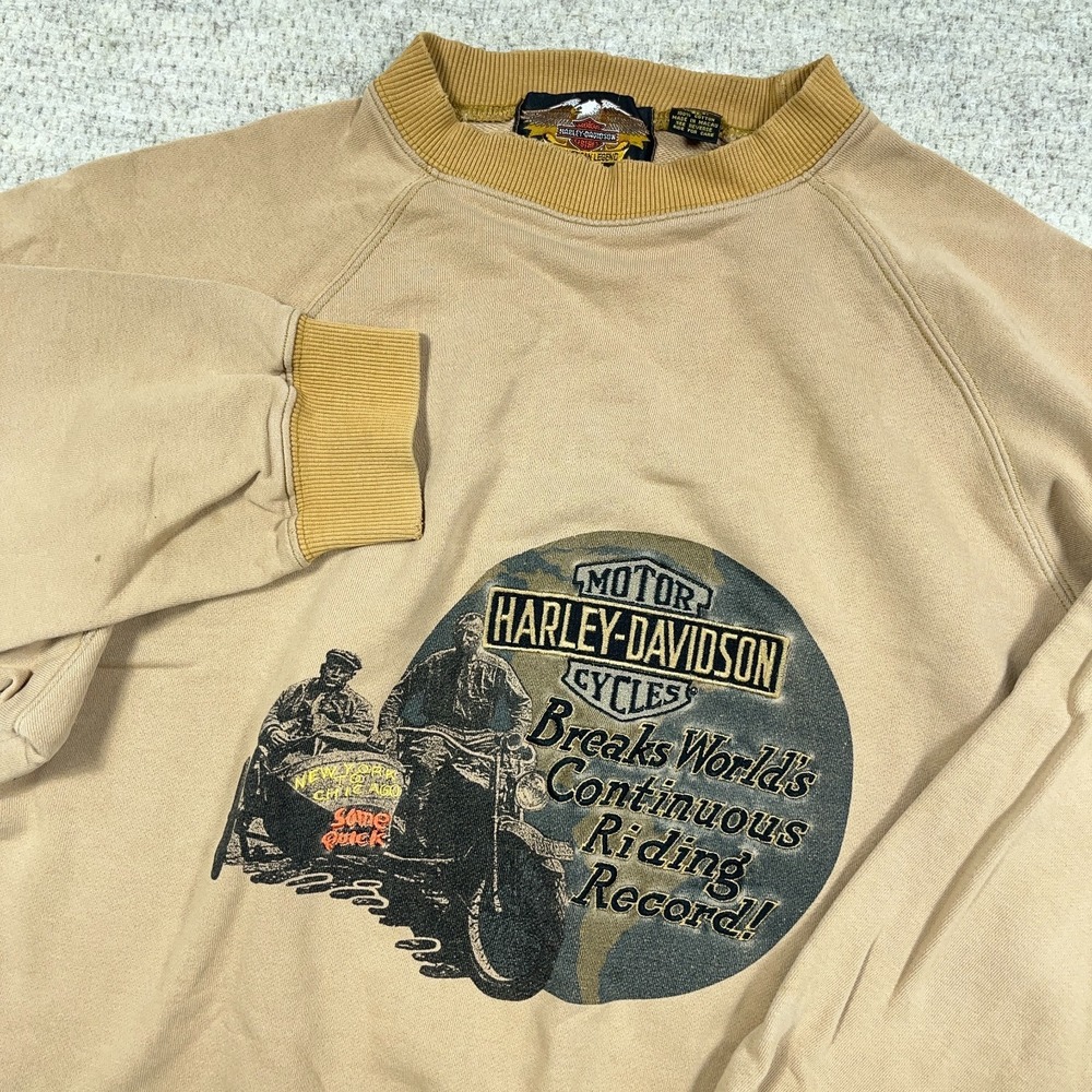 Vintage Harley Davidson Sweatshirt Men XL Brown Crewneck Spellout 90s Y2K - Picture 2 of 13